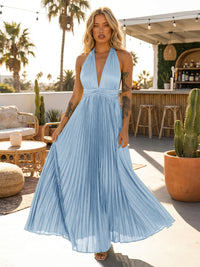 A Line Chiffon V Neck Long Pleated Formal Dresses
