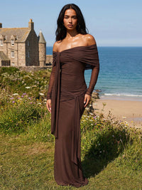 Chiffon Mermaid Off the Shoulder Pleated Wedding Guest Dresses