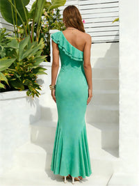 One Shoulder Floral Satin Mermaid Wedding Guest Dress