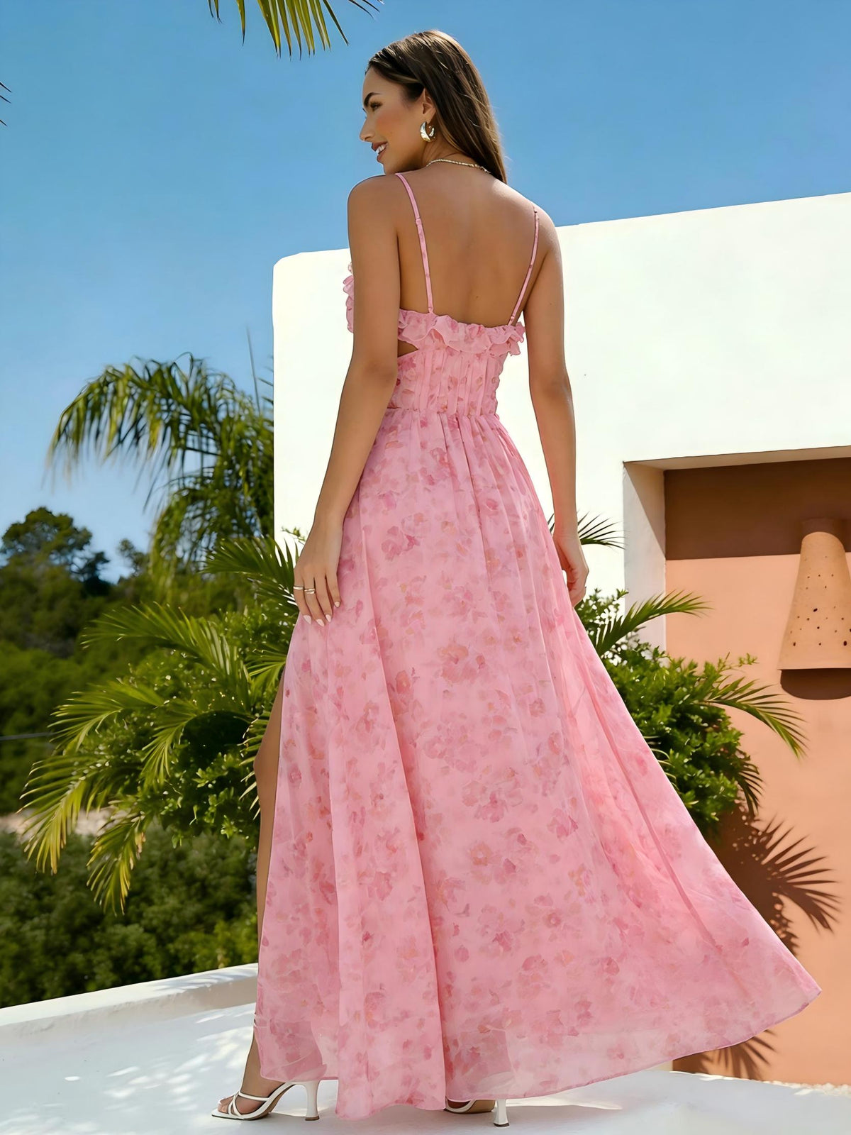 Spaghetti Straps A Line Wedding Guest Dress with Slit