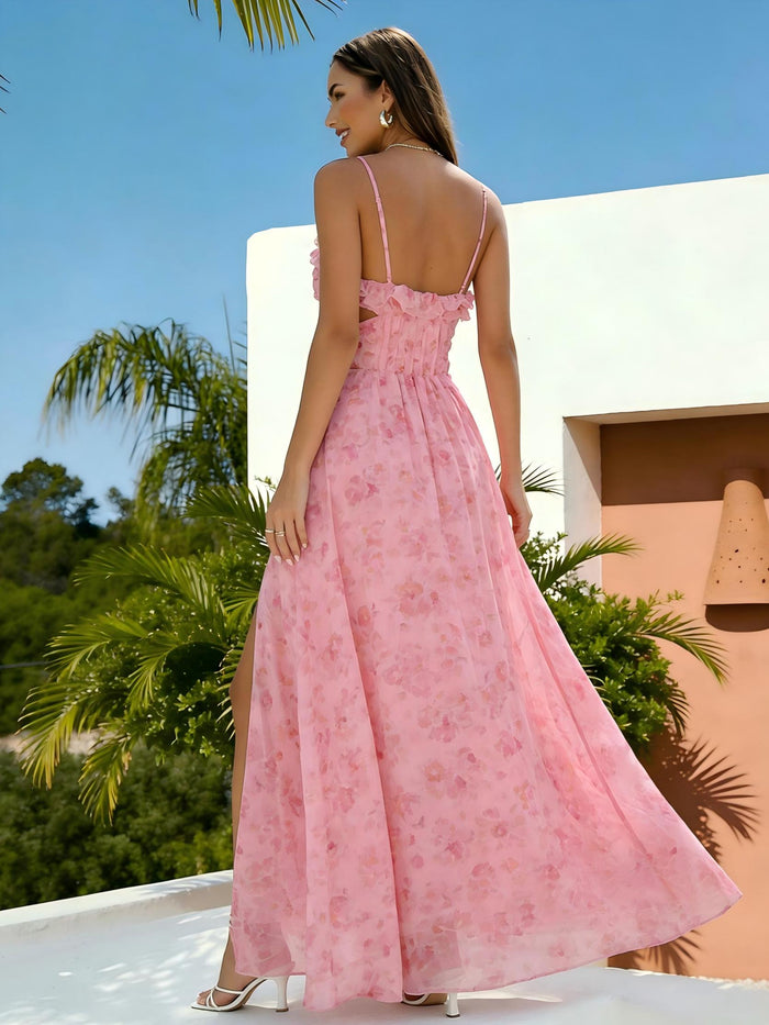 Spaghetti Straps A Line Wedding Guest Dress with Slit