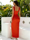 Square Neck Mermaid Satin Wedding Guest Dress with Slit