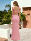 Square Neck Mermaid Satin Wedding Guest Dress