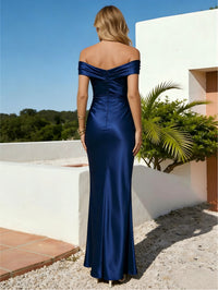 Off the Shoulder Mermaid Satin Wedding Guest Dress