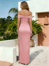 Off the Shoulder Mermaid Satin Wedding Guest Dress with Slit
