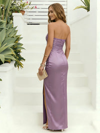 Strapless Mermaid Satin Wedding Guest Dress with Slit