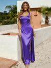 Spaghetti Straps A Line Satin Bridesmaid Dress with Slit