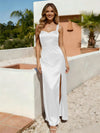 Spaghetti Straps A Line Satin Bridesmaid Dress with Slit
