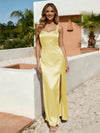 Spaghetti Straps A Line Satin Bridesmaid Dress with Slit