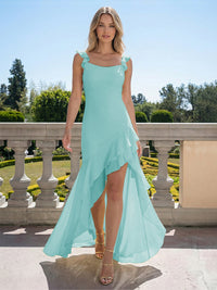 Chiffon Round Neck Hi Lo Wedding Guest Dresses