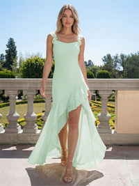 Chiffon Round Neck Hi Lo Wedding Guest Dresses