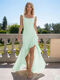 Chiffon Round Neck Hi Lo Wedding Guest Dresses