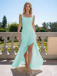 Chiffon Round Neck Hi Lo Wedding Guest Dresses