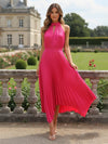 Satin High Neck Pleated Wedding Guest Dresses