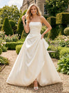 Satin A-Line Strapless Wedding Dresses with Side Waist Ruched