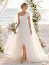 Tulle A-Line One Shoulder Wedding Dresses with Tiered