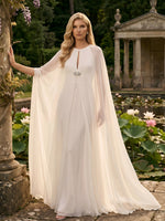 Chiffon A-Line Round Neck Wedding Dresses with Beaded