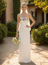 Satin A-Line Strapless Wedding Dresses with Floral Embroidery