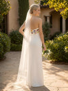 Satin A-Line Strapless Wedding Dresses with Floral Embroidery
