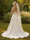 Satin A-Line Strapless Wedding Dresses with Floral Embroidery