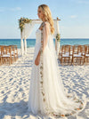 Satin A-Line Strapless Wedding Dresses with Sheer Chiffon Flowing Cape