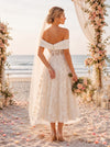 Tulle A-Line Off Shoulder Wedding Dresses with Floral Lace Applique