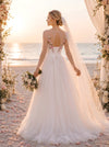 Tulle A-Line Round Neck Wedding Dresses with Floral Embroidery