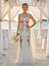 Chiffon Mermaid Strapless Wedding Dresses with Floral Embroidery