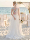 Chiffon A-Line Round Neck Wedding Dresses with Floral Embroidery
