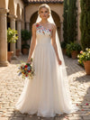 Chiffon A-Line One Shoulder Wedding Dresses with Floral Embroidery