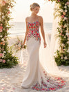 Satin Mermaid Spaghetti Straps Wedding Dresses with Floral Embroidery