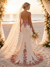 Satin Mermaid Spaghetti Straps Wedding Dresses with Floral Embroidery