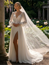 Chiffon A-Line Deep V Wedding Dresses with Side Slit