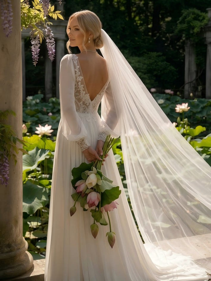 Chiffon A-Line Deep V Wedding Dresses with Side Slit