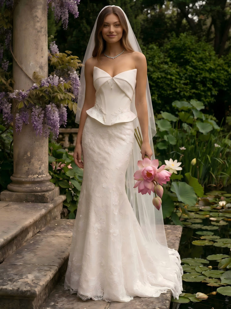 Lace Mermaid Sweetheart Wedding Dresses with Peplum Waist