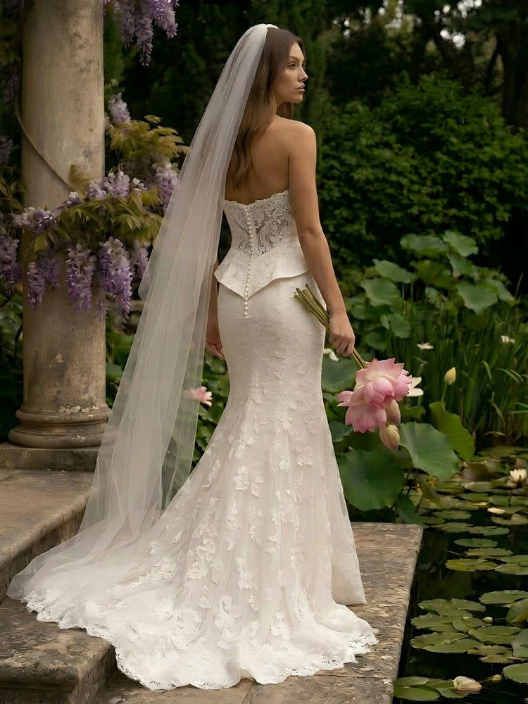 Lace Mermaid Sweetheart Wedding Dresses with Peplum Waist
