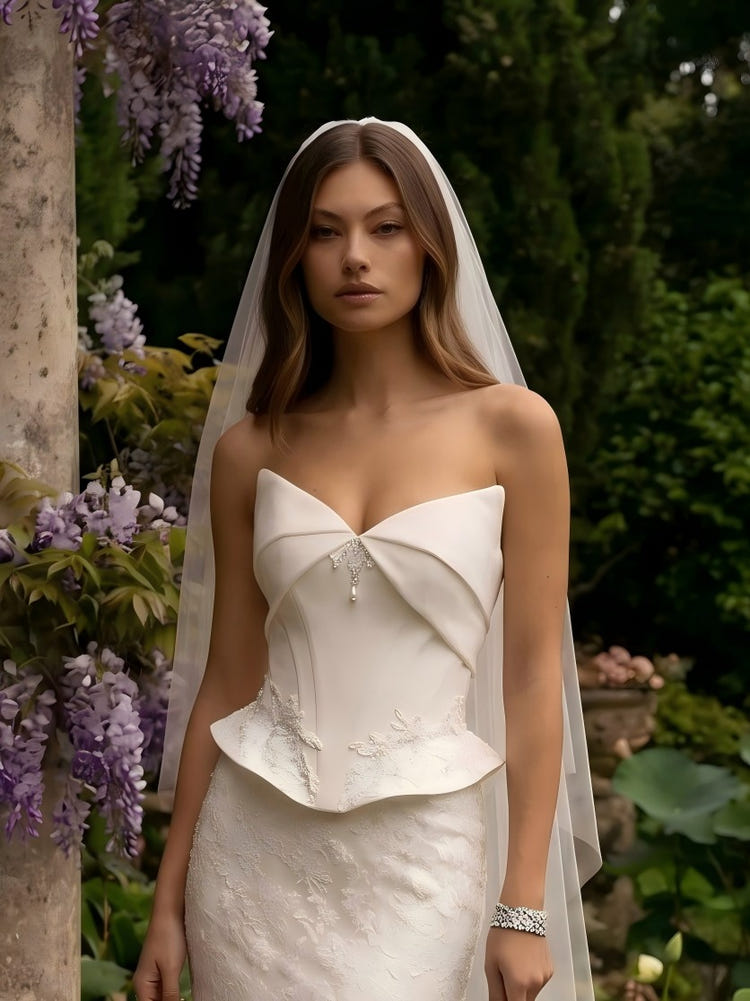 Lace Mermaid Sweetheart Wedding Dresses with Peplum Waist