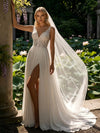Chiffon A-Line Deep V Wedding Dresses with Side Slit