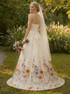 Tulle A-Line Strapless Wedding Dresses with Floral Embroidery