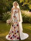 Satin Mermaid Sweetheart Wedding Dresses with Floral Embroidery
