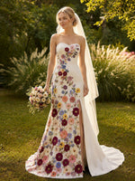 Satin Mermaid Sweetheart Wedding Dresses with Floral Embroidery