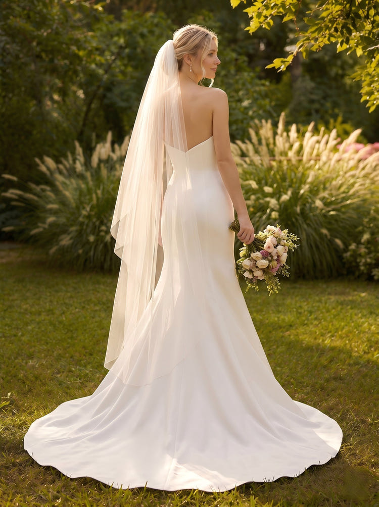 Satin Mermaid Sweetheart Wedding Dresses with Floral Embroidery