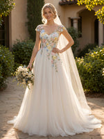 Tulle A-Line Sweetheart Wedding Dresses with Floral Embroidery