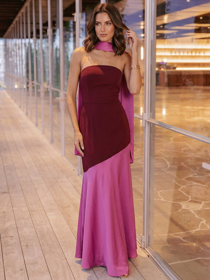 Jersey Sheath Strapless Maxi Wedding Guest Dresses with Scarf