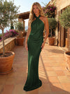 Long Satin Mermaid Criss Cross Neckline Formal Occasion Dresses