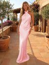 Long Satin Mermaid Criss Cross Neckline Formal Occasion Dresses