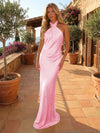 Long Satin Mermaid Criss Cross Neckline Formal Occasion Dresses