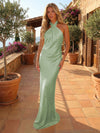 Long Satin Mermaid Criss Cross Neckline Formal Occasion Dresses