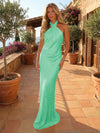 Long Satin Mermaid Criss Cross Neckline Formal Occasion Dresses