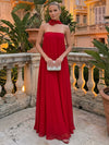 Chiffon A-Line Strapless Maxi Wedding Guest Dresses with Scarf